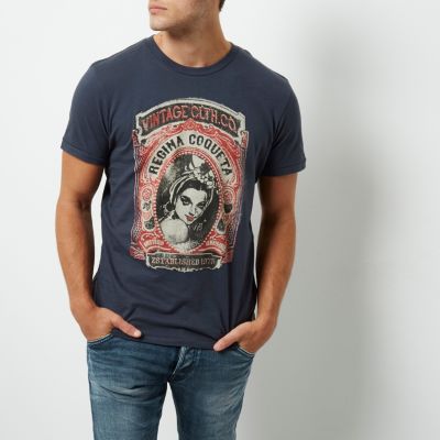 Dark blue Jack & Jones Vintage print T-shirt